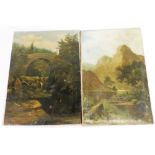 19thC School. Landscape depicting bridge and stream, indistinctly signed and dated 1851, oil on canv