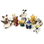A group of Tony Wood novelty animal teapots, to include squirrel, panda, cat, rabbit, seated camel,