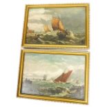 Late 19th/early 20thC School. Nautical scenes, depicting yachts and fishing boats on rough waters, p