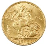 An Edward VII gold full sovereign, 1909, 8g.