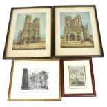 After F Petitjean. View of Rheims Cathedral, and Amiens Cathedral, signed colour prints, each 48cm x