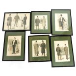 A set of six early 20thC men's fashion prints, coloured book plates, approximately 24cm x 16.5cm eac