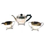 An Art Deco style community plate three piece tea set, comprising teapot, two handled sugar bowl, an