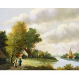 Hendrik Verdonck. A Dutch river scene with figures, oil on panel, signed, 19cm x 23.5cm.