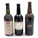 Three bottles of vintage port, comprising Cockburn's 1975, Dow's Crusted Port 1974 and Russell and M