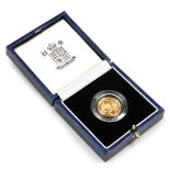 An Elizabeth II gold half sovereign, 1996, 4g, with Royal Mint case and packaging.