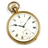 A Smiths gentleman's 9ct gold cased pocket watch, open faced, keyless wind, circular enamel dial bea