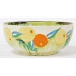 A Clarice Cliff Bizarre pottery fruit bowl, decorated in the Oranges and Lemons pattern, printed mar