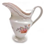 An early 19thC Newhall porcelain cream jug, the body decorated with a flower basket, various flowers