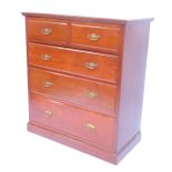 A Victorian mahogany chest of two short over three long graduated drawers, raised on a plinth base,