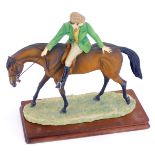A Border Fine Arts Horse figure group, Gentleman Riding, in green jacket and peak hat, 29cm high, li
