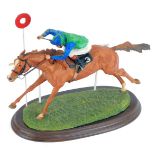 A Country Artists Horse Racing figure group, comprising Horse No 3 and jockey, in green and blue jac
