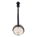 A Sonata banjo, with bone inlay and mother of pearl tuning pegs, 96cm long.