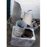 A group of galvanized wares, comprising watering cans, buckets, planter, etc. (a quantity)