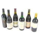Six bottles of wine, comprising a Chateau du Vaudieu Chateauneuf-du-Pape 1994, a Cotaux du Libron Re