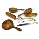 George V and later silver dressing table wares, comprising an imitation tortoiseshell five piece sil