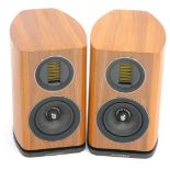 A pair of Wharfdale wooden cased EVO 4.1 speakers, serial no WH063305CIA0010, 33.5cm high.