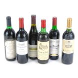 Six bottles of red wine, comprising a Domaine Boyar Sauvignon Merlot 1993, a Chateau de Roques 1975,