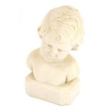 D Daniel. A carved reconstituted marble bust of a child, 25cm high, singed.