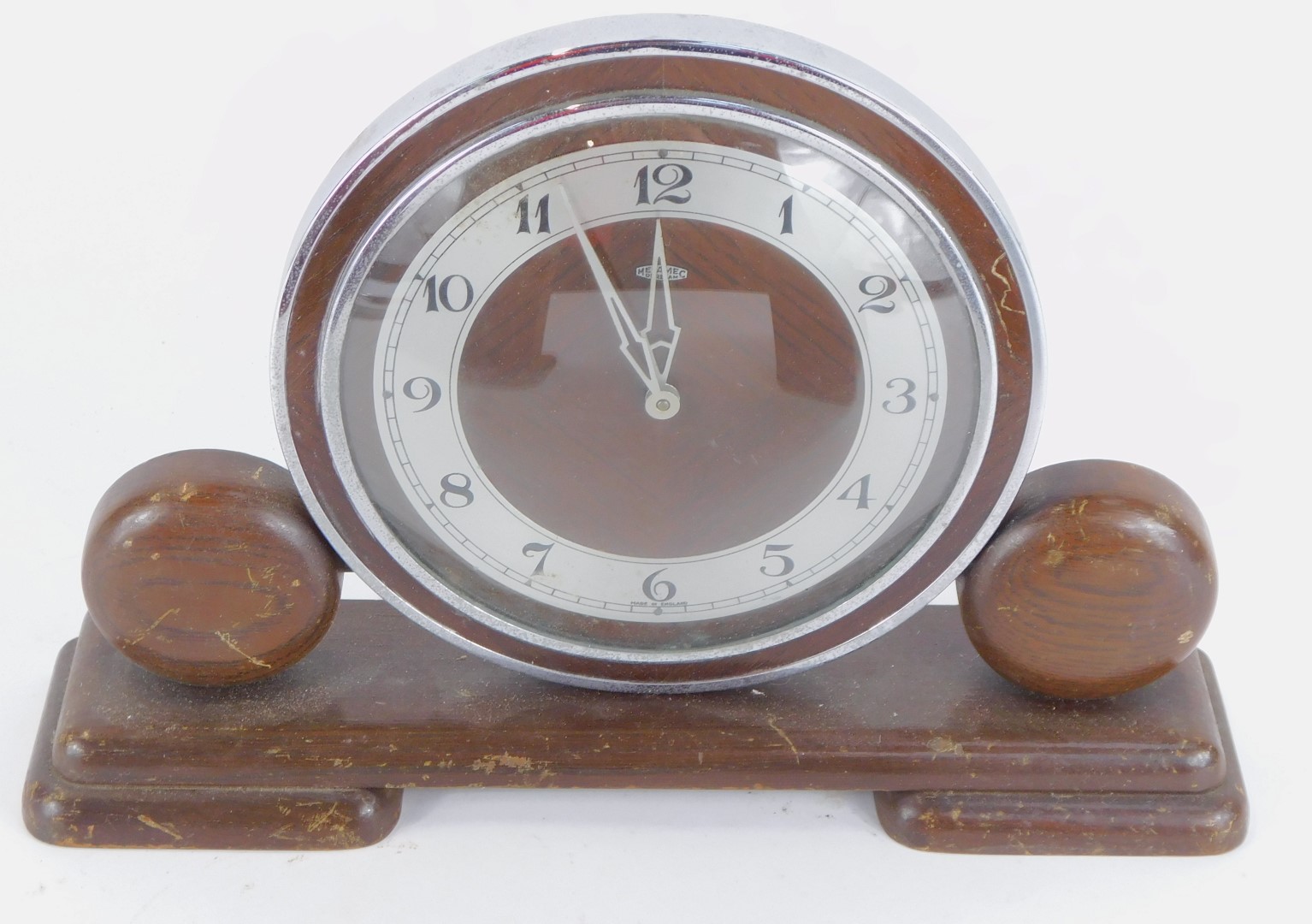 Three Art Deco mantel clocks, comprising an oak and silver rimmed numeric Metamec mantel clock, 21cm - Image 2 of 2