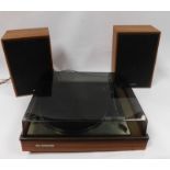 A Goldring Lenco GL75 record player, serial no 120373823, with two Waltham speakers, in a teak case.