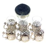 A small collection of silver, comprising six Edward VII silver shot glass holders, with three glasse