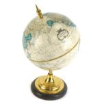 A Replogle World Classic 9" diameter terrestrial globe, World Classic Series, on a brass support, wi