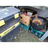Tools and accessories, screws, tool trolley, copper wares, etc. (1 shelf and 1 trolley)