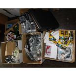 Batteries, headphones, masks, store stock, etc. (5 boxes and a briefcase)