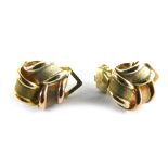 A pair of 9ct gold tricolour cluster earrings, of knotted design, with clip backs, 3.9g all in. (box