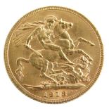 A George V gold full sovereign, 1913.