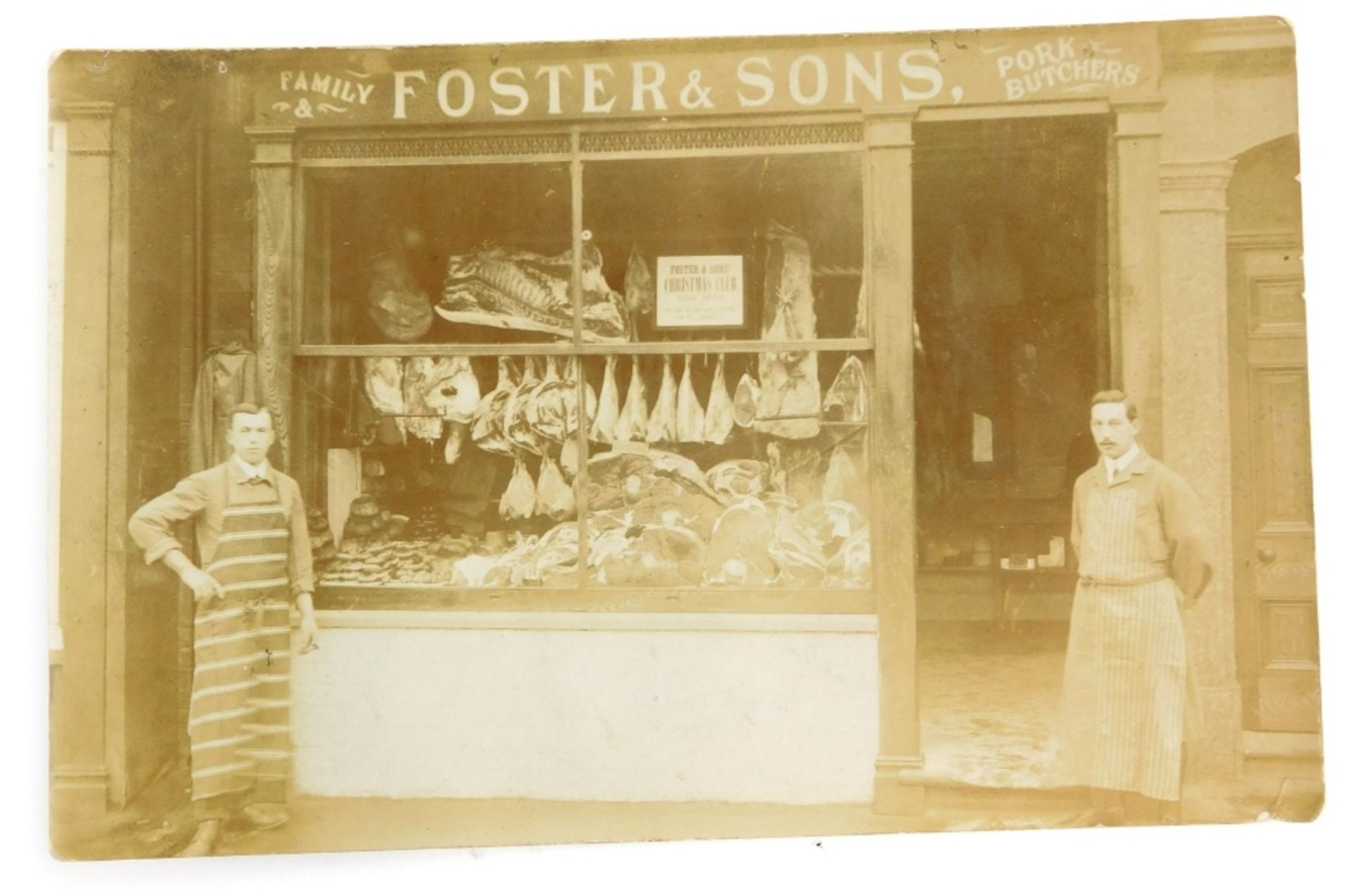 A 20thC Lincoln city postcard, Foster & Sons Monks Road Butchers card shop front.