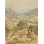 20thC School. Village in the hills, watercolour, unsigned, 16cm x 11cm, various other unframed water