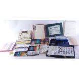 Various artist's materials, Inscribe pastels, oil colours, various paints, books, The Langton waterc