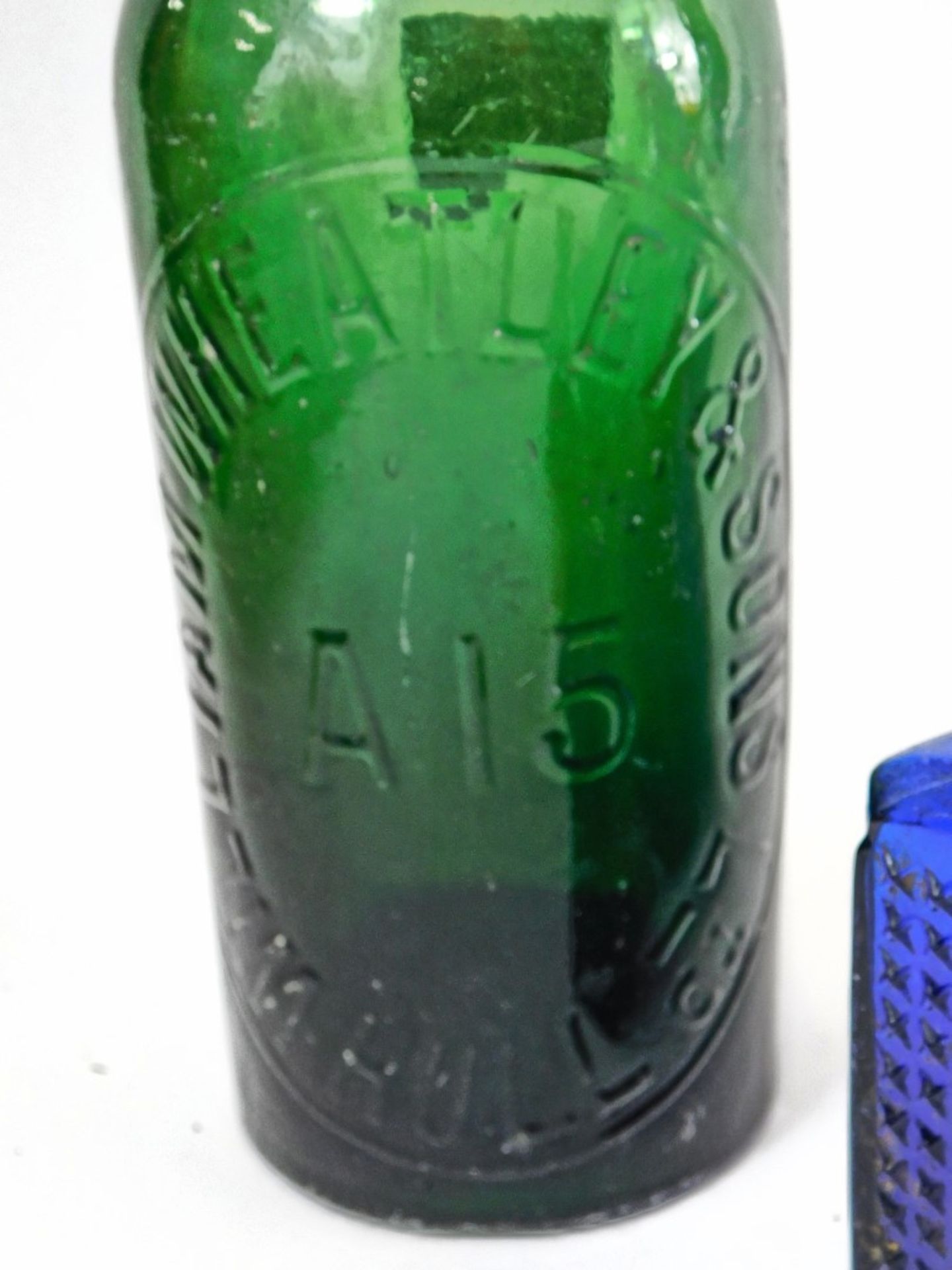 Various glassware, a Liam Wheatley & Son a15 green glass bottle with stopper, a Bristol blue glass s - Image 2 of 4