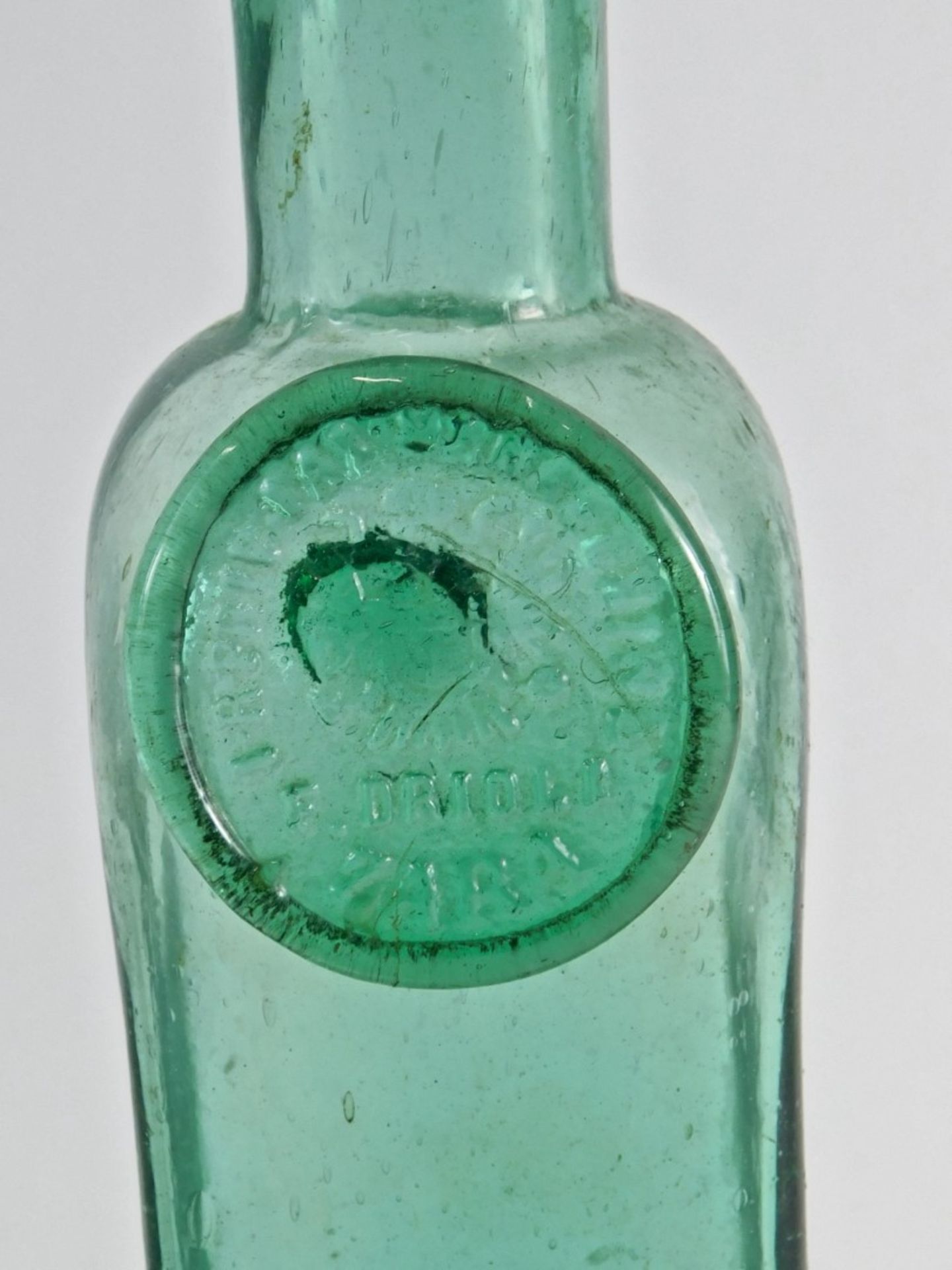 Various glassware, green glass bottle, a Clarke's Miraculous Salve jar, inverted blue glass poison b - Image 6 of 7