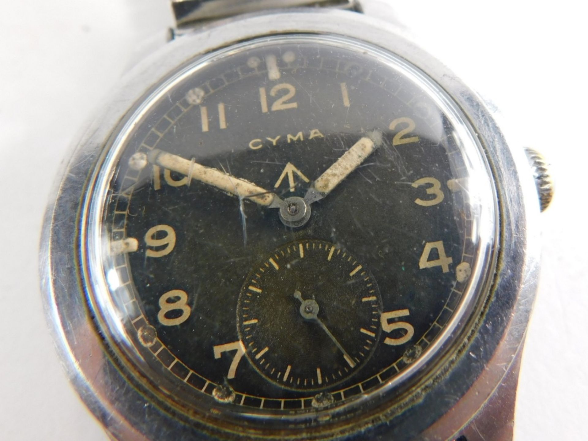 A CYMA military Dirty Dozen wristwatch, with black dial, luminous Arabic numerals, signed with broad - Image 2 of 5