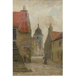 Robert Lewis Sutherland (1863-1932). View of Culross, oil on board, signed, 38cm x 23cm. With hand t