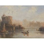 H. J. (19thC School). Boats before buildings, oil on board, initialled, 12cm x 20cm, another similar