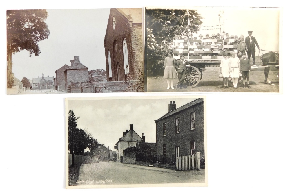 Various 20thC Lincolnshire postcards, villages horse cart and children, John Smith, Branston Booths,