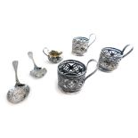 Various silver plated ware, etc., to include a pair of 19thC berry spoons, Old English pattern, prof