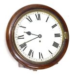 A principally 19thC mahogany cased wall clock, with 29cm diameter Roman numeric dial in plain case,