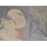 19thC School. Virgin and child, woolwork tapestry, 69cm x 72cm.
