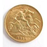 A George V gold half sovereign, 1911.