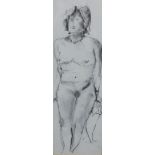 •Terence C. Rees (b.1936). Female nude, charcoal, 55cm x 18cm. Titled verso.