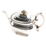 A George III silver teapot, by Thomas Johnson, of cape form with scroll handle, on orb feet, London