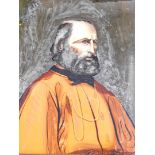 19thC School. Garibaldi, quarter profile, reverse painting on glass, unsigned, 57cm x 45cm.