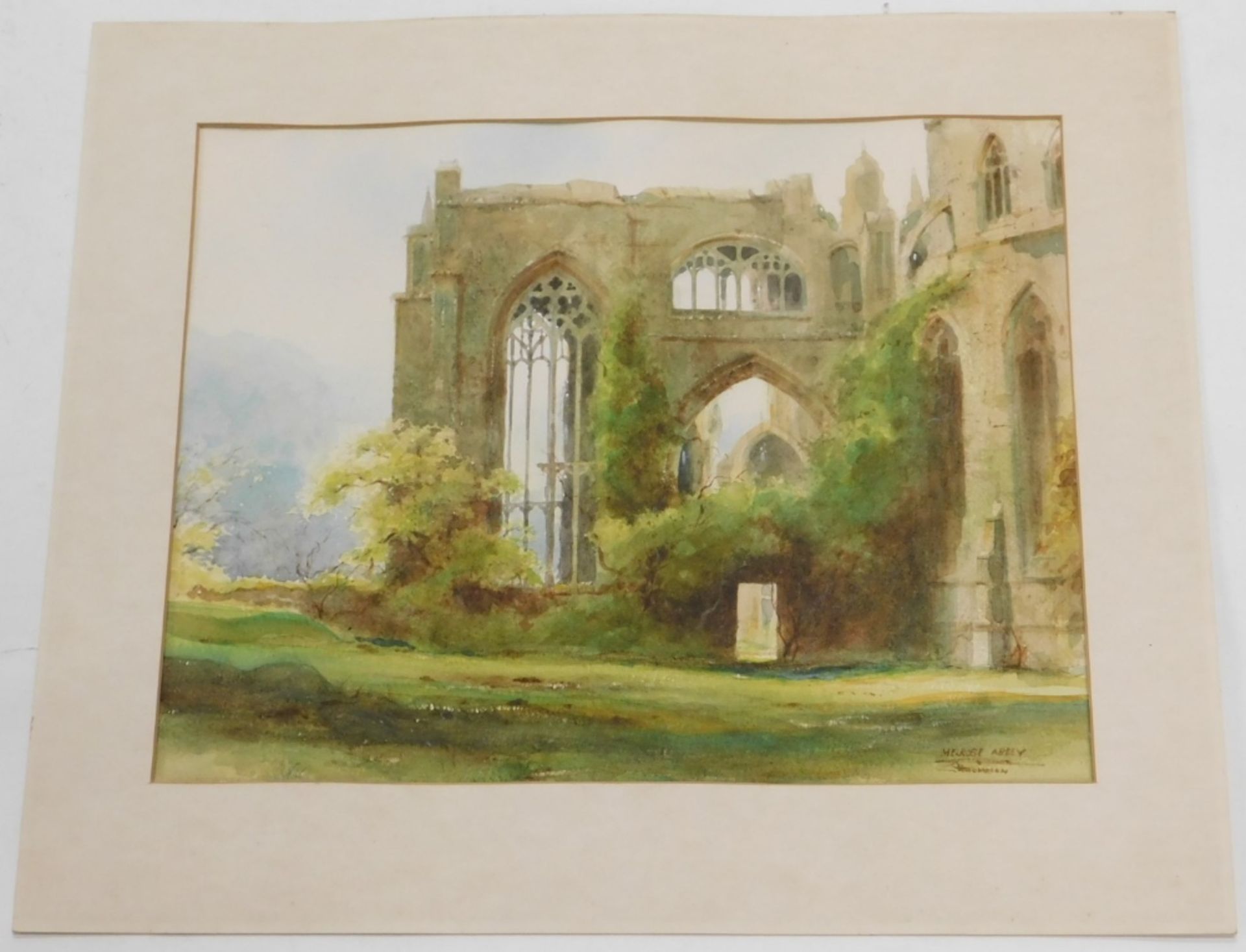 Thompson (20thC). Melrose Abbey, watercolour, signed and titled, 34cm x 42cm. - Image 3 of 3