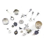 Various silver items, scrap and other, napkin ring, 4cm diameter, spoon, fobs, etc., various dates a