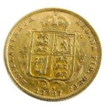 A Victorian gold half sovereign, shield back 1887.